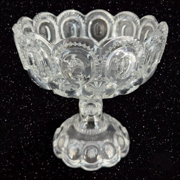 Antique EAPG Adams & Co Palace Moon & Stars Compote Large Clear Manganese 365nm - Picture 15 of 15